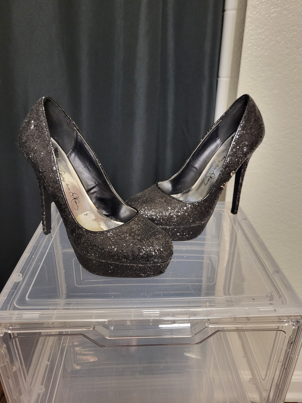 Glitter Platform Stiletto Pumps in Black - Women
